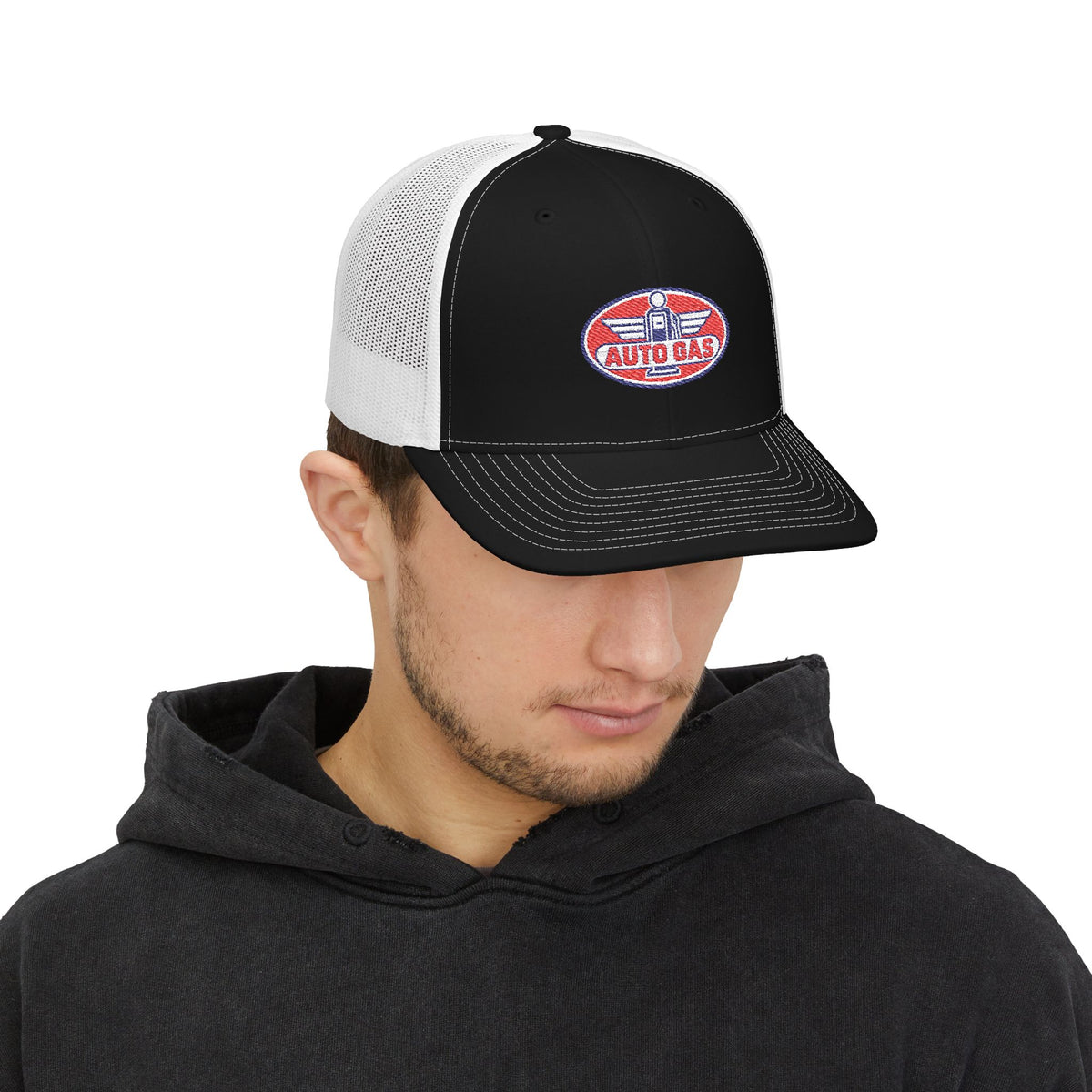 Auto Gas Vintage Trucker Cap — Retro Petrol Logo Snapback