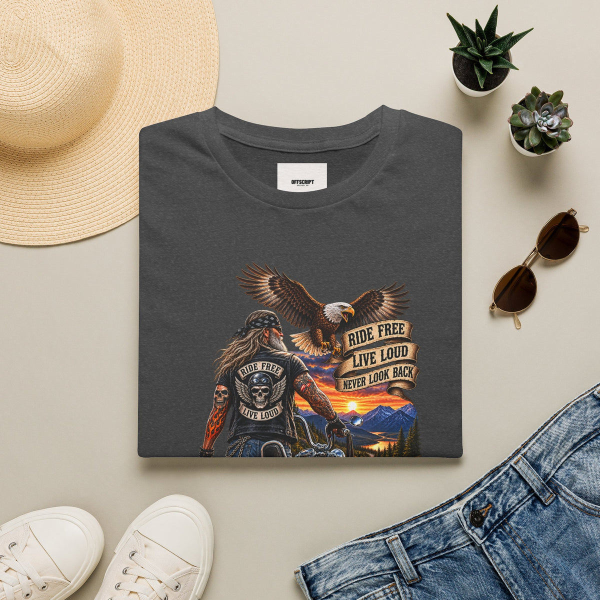 Biker Eagle T-Shirt — "Ride Free, Live Loud" Motorcycle Tee