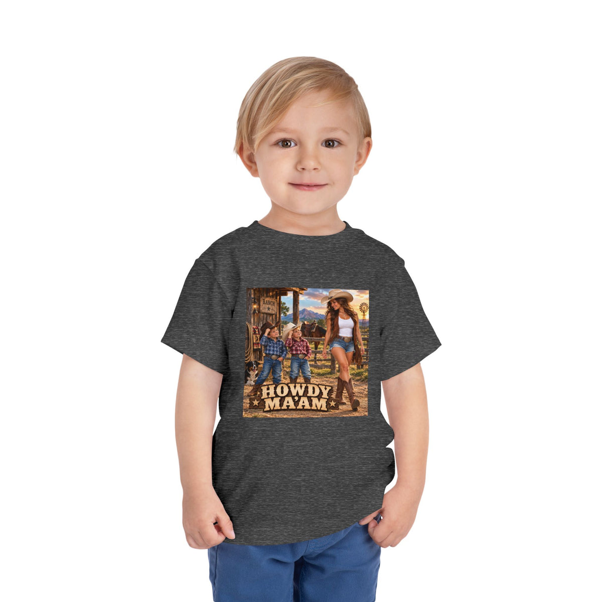 Toddler Tee — "Howdy Ma'am" Cowgirl Graphic Kids Shirt