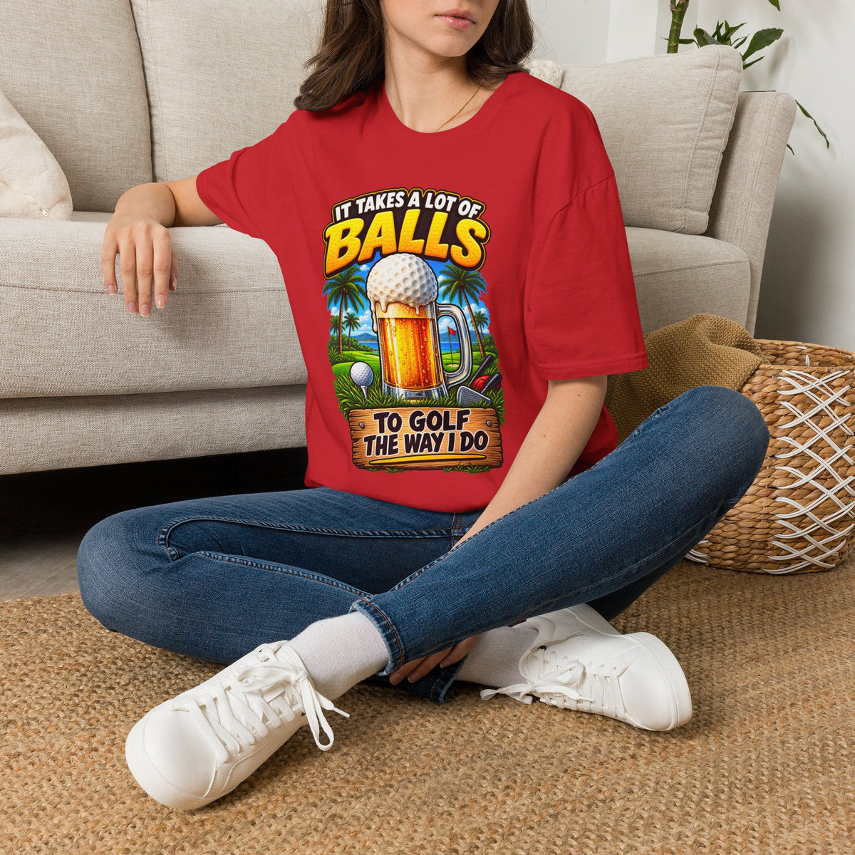 Golf T-Shirt — "It Takes a Lot of Balls" Beer & Golf Graphic
