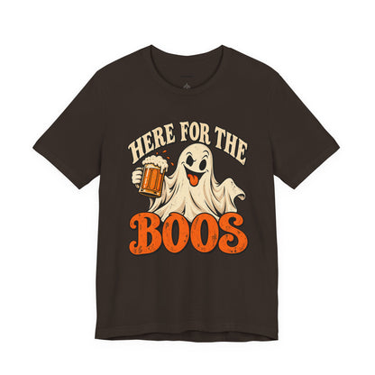 Here for the Boos Halloween T-Shirt — Ghost Drinking Beer Graphic Tee