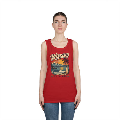 Weekend State of Mind Tank Top — Retro Beach Surf Sunset Graphic