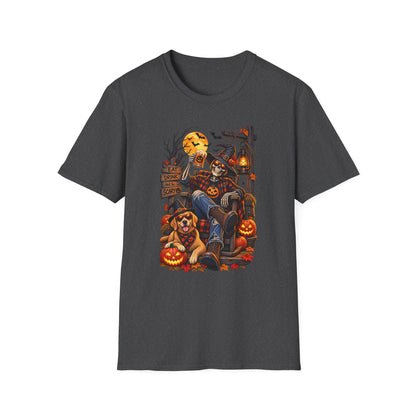 Halloween Skeleton Lounge T-Shirt — "Eat Drink & Be Scary" Graphic Tee