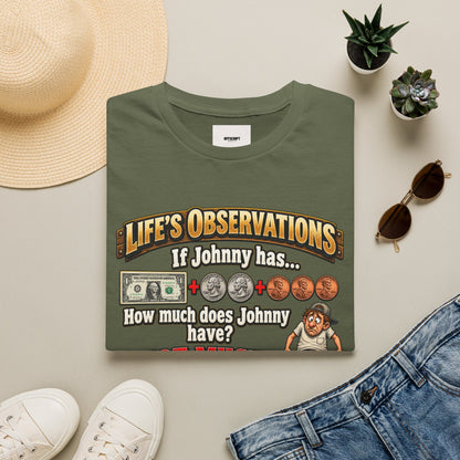 Life's Observations "If Johnny Has..." Graphic T-Shirt — Funny Money Puzzle Tee