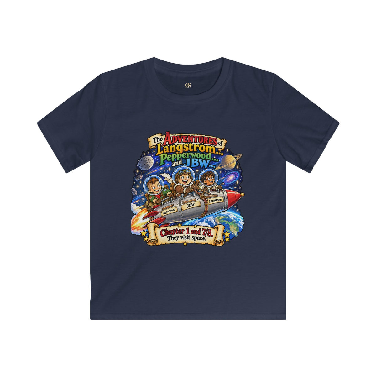 Kids Space Adventure Tee — 'The Adventures of Langstron, Pepperwood & JBW' Rocket Shirt