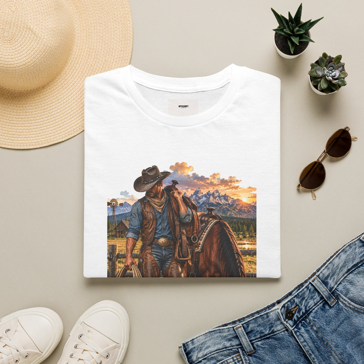 Cowboy Sunset T-Shirt — Western Ranch Horse Graphic