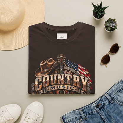 Country Music Graphic T‑Shirt — Western Guitar & Flag Design