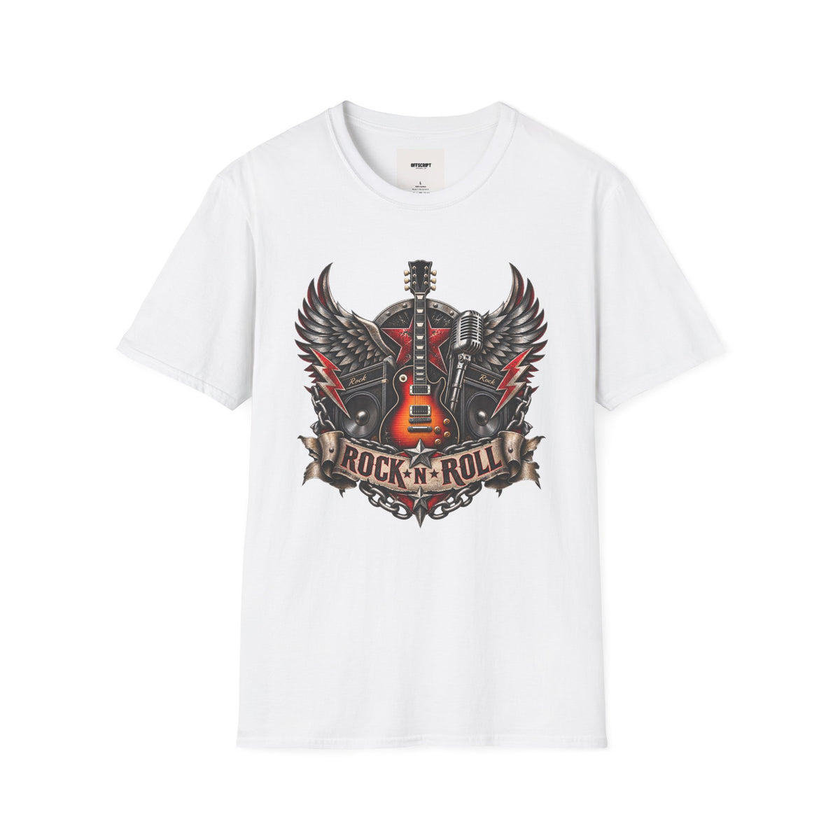Rock 'n' Roll Guitar Tee — Vintage Winged Guitar & Microphone Design