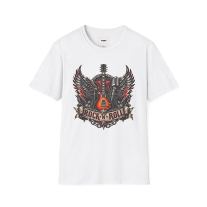 Rock 'n' Roll Guitar Tee — Vintage Winged Guitar & Microphone Design