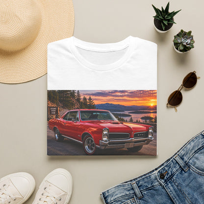 Classic Red Muscle Car T-Shirt — Vintage Pontiac Sunset Driving Tee