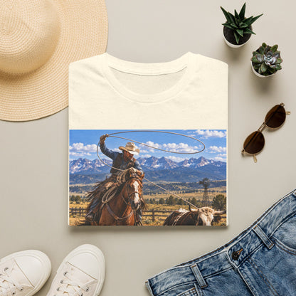Cowboy Roping Photo T-Shirt — Western Ranch Scenic Tee