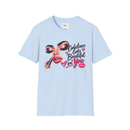 T-Shirt — "Confidence Looks Beautiful on You" Glam Makeup Graphic
