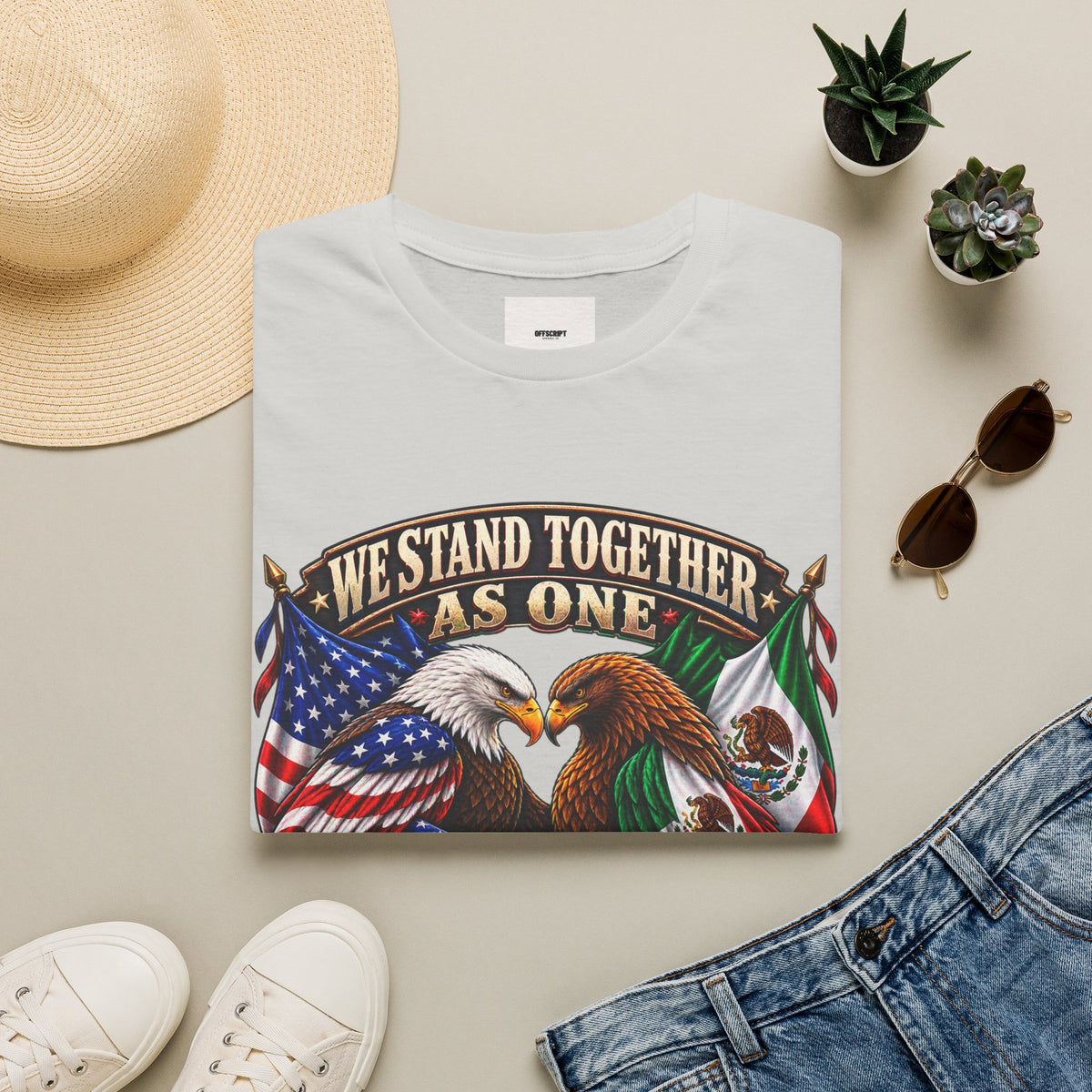 We Stand Together As One Eagle T-Shirt — USA & Mexico Unity Patriotic Tee