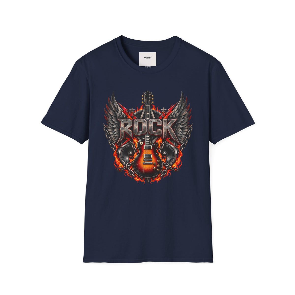 Rock Wings T‑Shirt — Vintage Guitar Flame Graphic Tee for Music Lovers