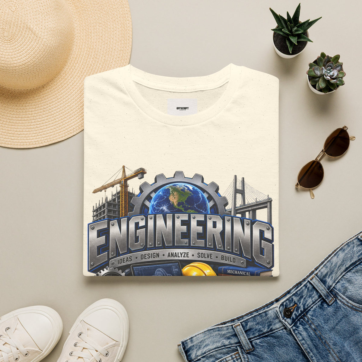 Engineering Graphic T-Shirt — STEM Design with Tools, Globe & 'Engineering' Text