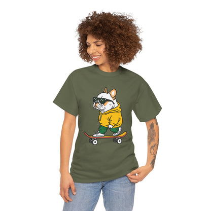 Skateboarding French Bulldog T‑Shirt – Cute Bulldog on Skateboard Graphic Tee