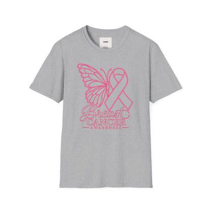 Breast Cancer Awareness Butterfly T-Shirt - Pink Ribbon Support Tee