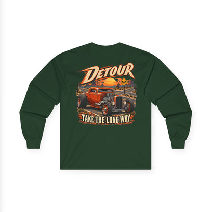 Detour Classic Car Long Sleeve Tee – 'Take The Long Way' Vintage Hot Rod Shirt