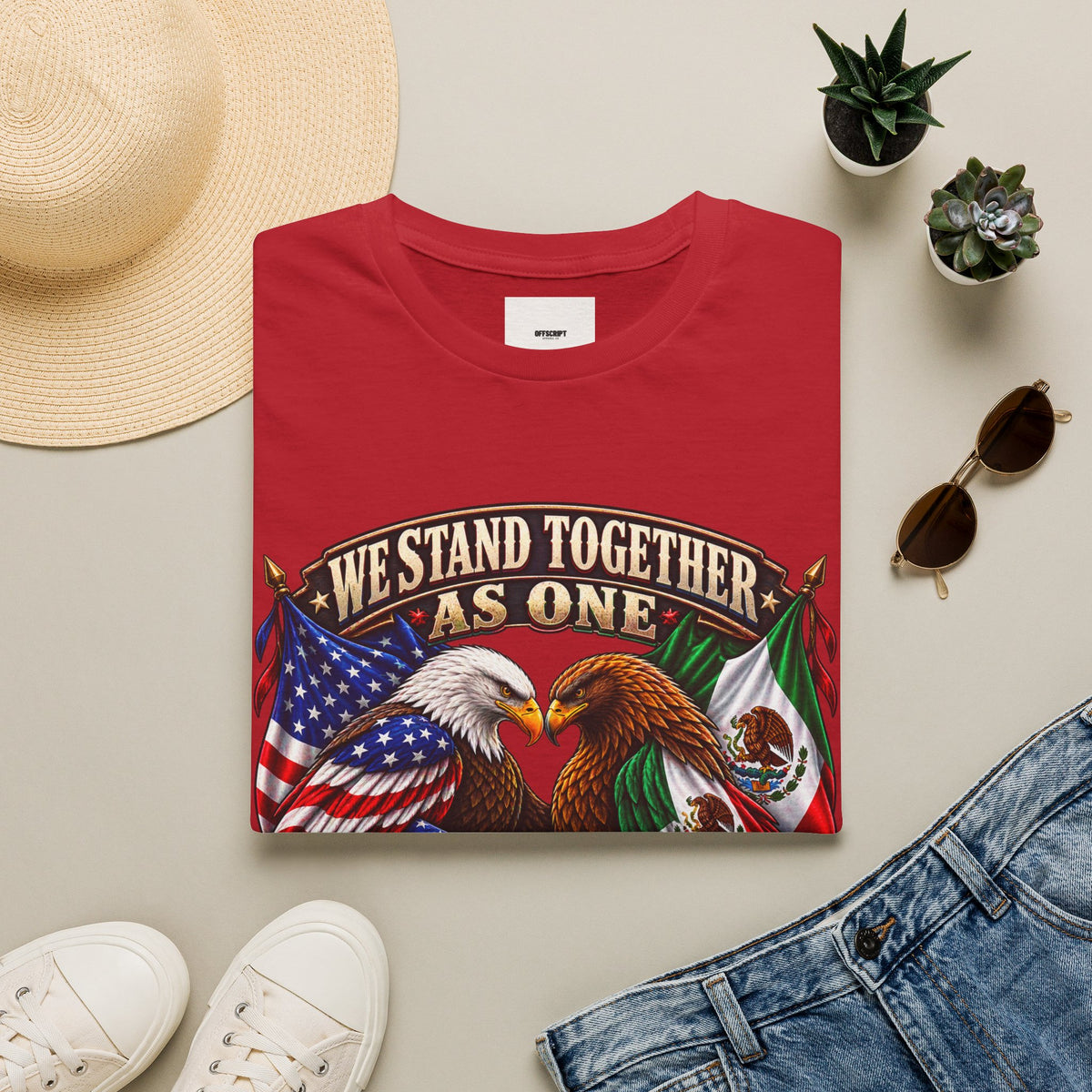 We Stand Together As One Eagle T-Shirt — USA & Mexico Unity Patriotic Tee