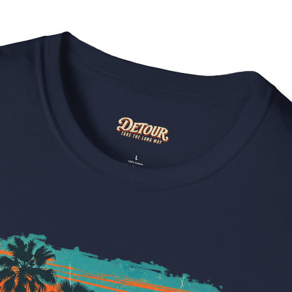 Retro Sunset Van T-Shirt – Tropical Beach Road Trip Graphic