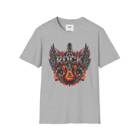 Rock Wings T‑Shirt — Vintage Guitar Flame Graphic Tee for Music Lovers
