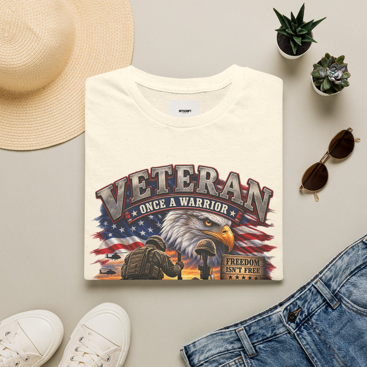 Veteran Once a Warrior T-Shirt — Patriotic Eagle & Flag Military Tribute