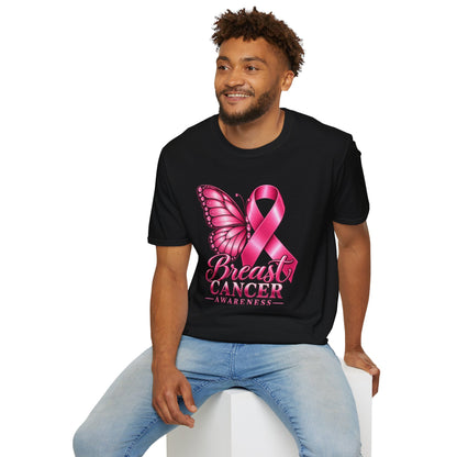 Pink Ribbon Butterfly Breast Cancer Awareness T-Shirt | Support Ribbon Tee
