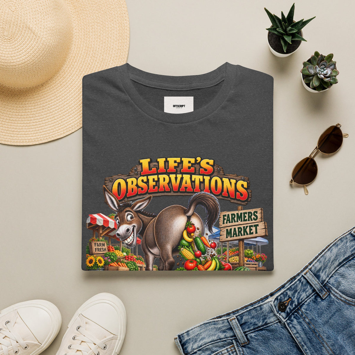 Life's Observations Farmers Market T-Shirt — Funny Donkey Produce Graphic Tee