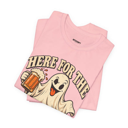 Here for the Boos Halloween T-Shirt — Ghost Drinking Beer Graphic Tee