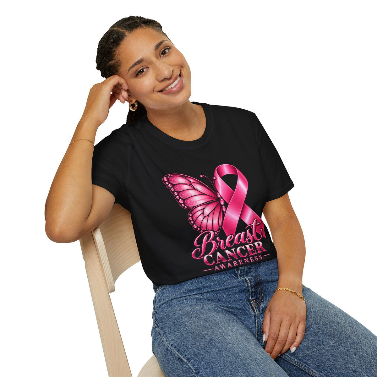 Pink Ribbon Butterfly Breast Cancer Awareness T-Shirt | Support Ribbon Tee