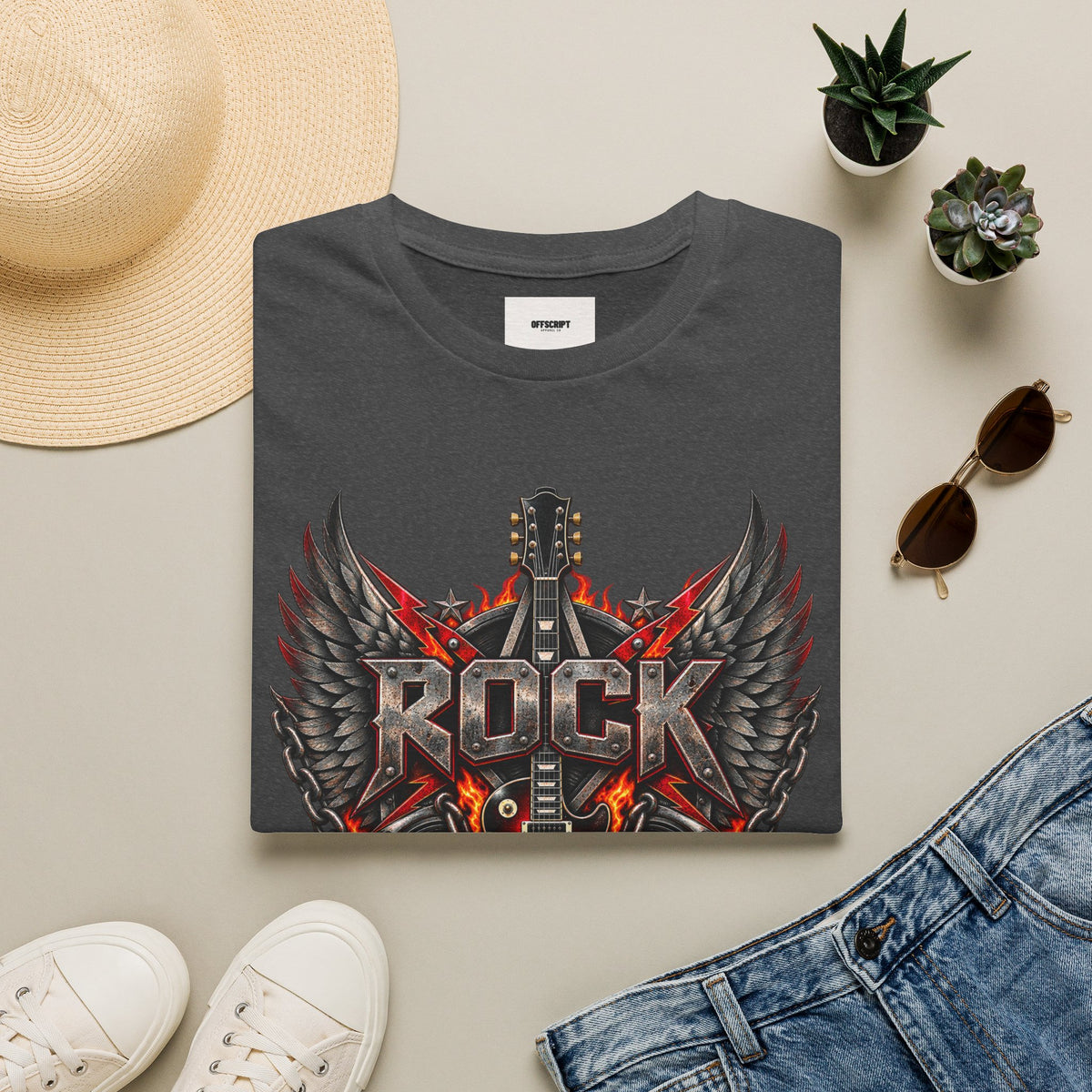 Rock Wings T‑Shirt — Vintage Guitar Flame Graphic Tee for Music Lovers