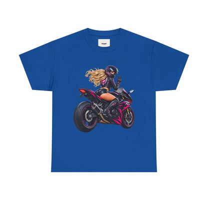 Motorcycle Girl Tee — Feminine Sportbike Rider Graphic Shirt