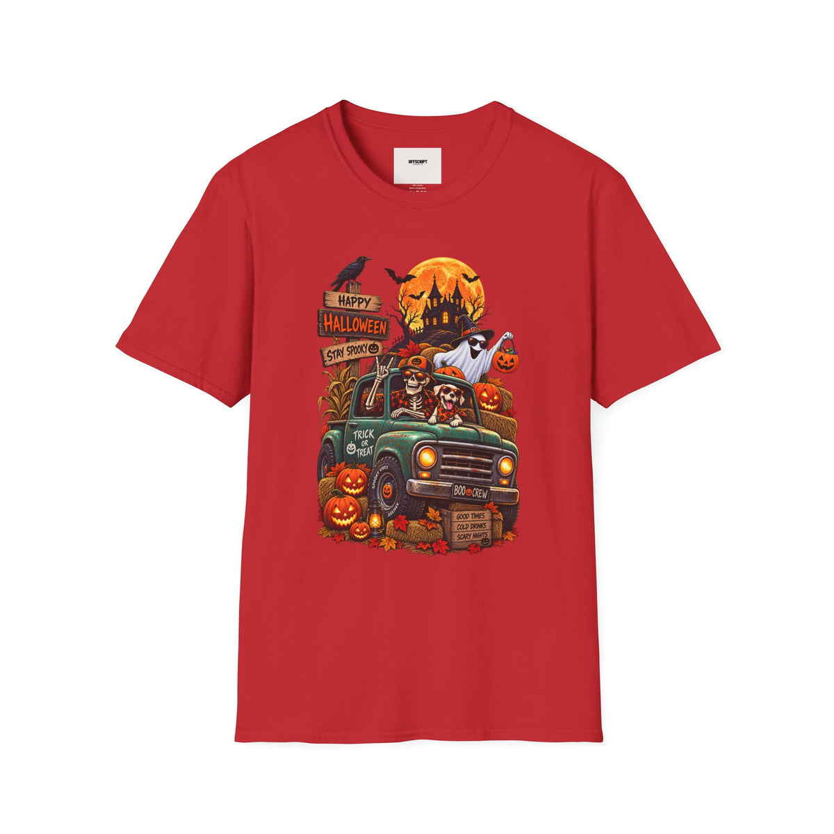 Halloween Truck Graphic T‑Shirt — Happy Halloween Ghosts & Pumpkins Design