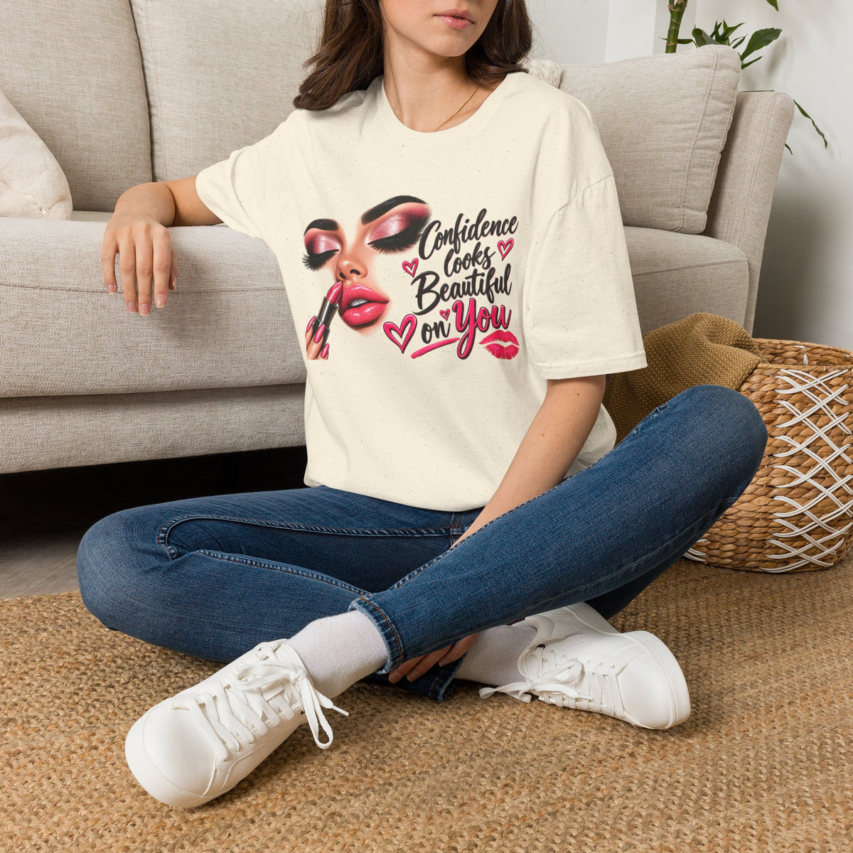T-Shirt — "Confidence Looks Beautiful on You" Glam Makeup Graphic
