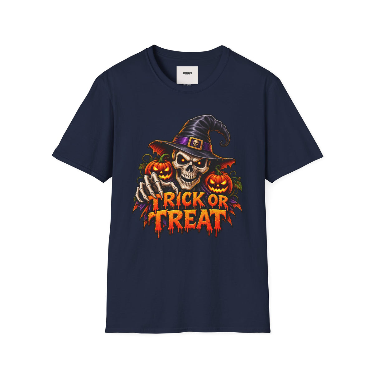 Halloween Skull Witch T-Shirt — "Trick or Treat" Pumpkin Tee