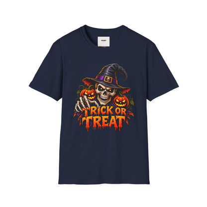 Halloween Skull Witch T-Shirt — "Trick or Treat" Pumpkin Tee