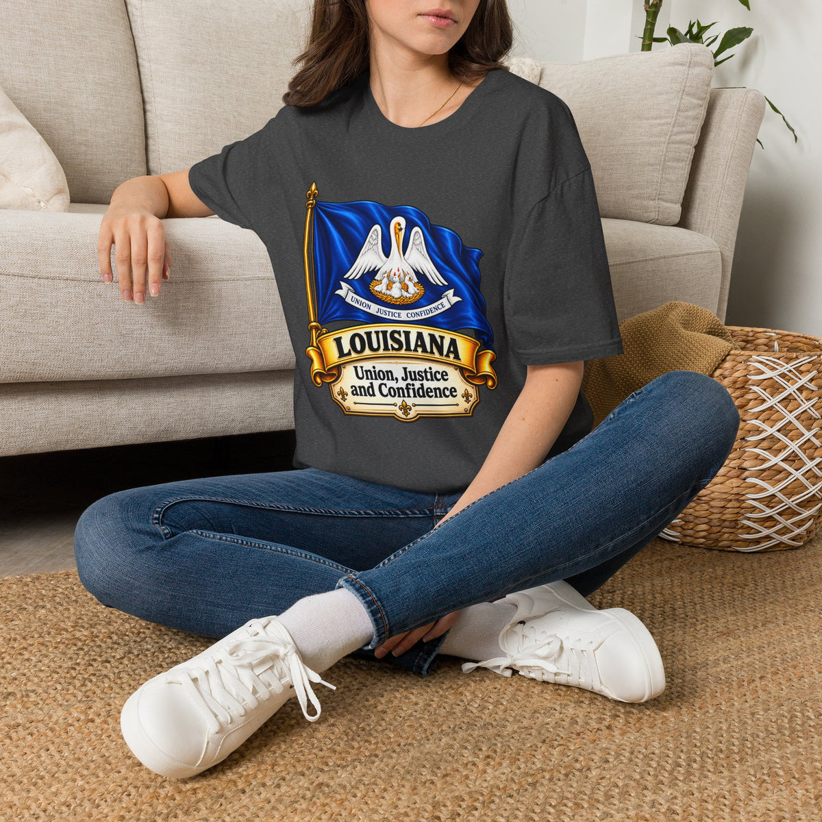 Louisiana State Flag T-Shirt — Pelican Emblem "Union, Justice & Confidence" Tee