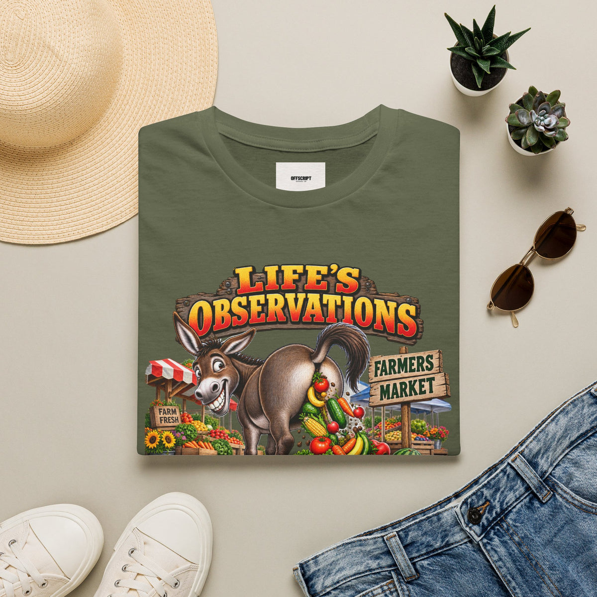 Life's Observations Farmers Market T-Shirt — Funny Donkey Produce Graphic Tee
