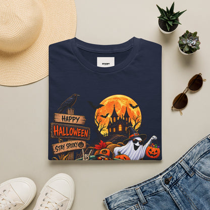 Halloween Truck T‑Shirt — "Happy Halloween, Stay Spooky" Cute Haunted Pumpkin Design