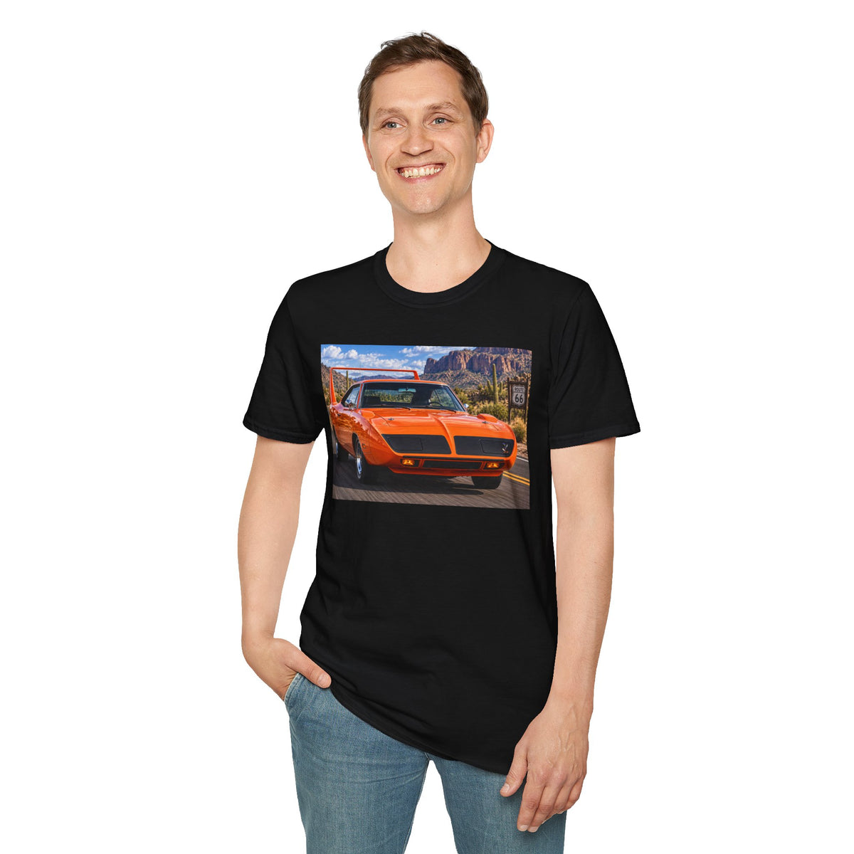 Classic Orange Muscle Car T-Shirt — Route 66 Roadtrip Tee