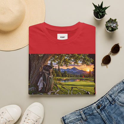 Golf Relaxation T-Shirt — "GOLF: a great way to relieve stress" Scenic Sunset Design