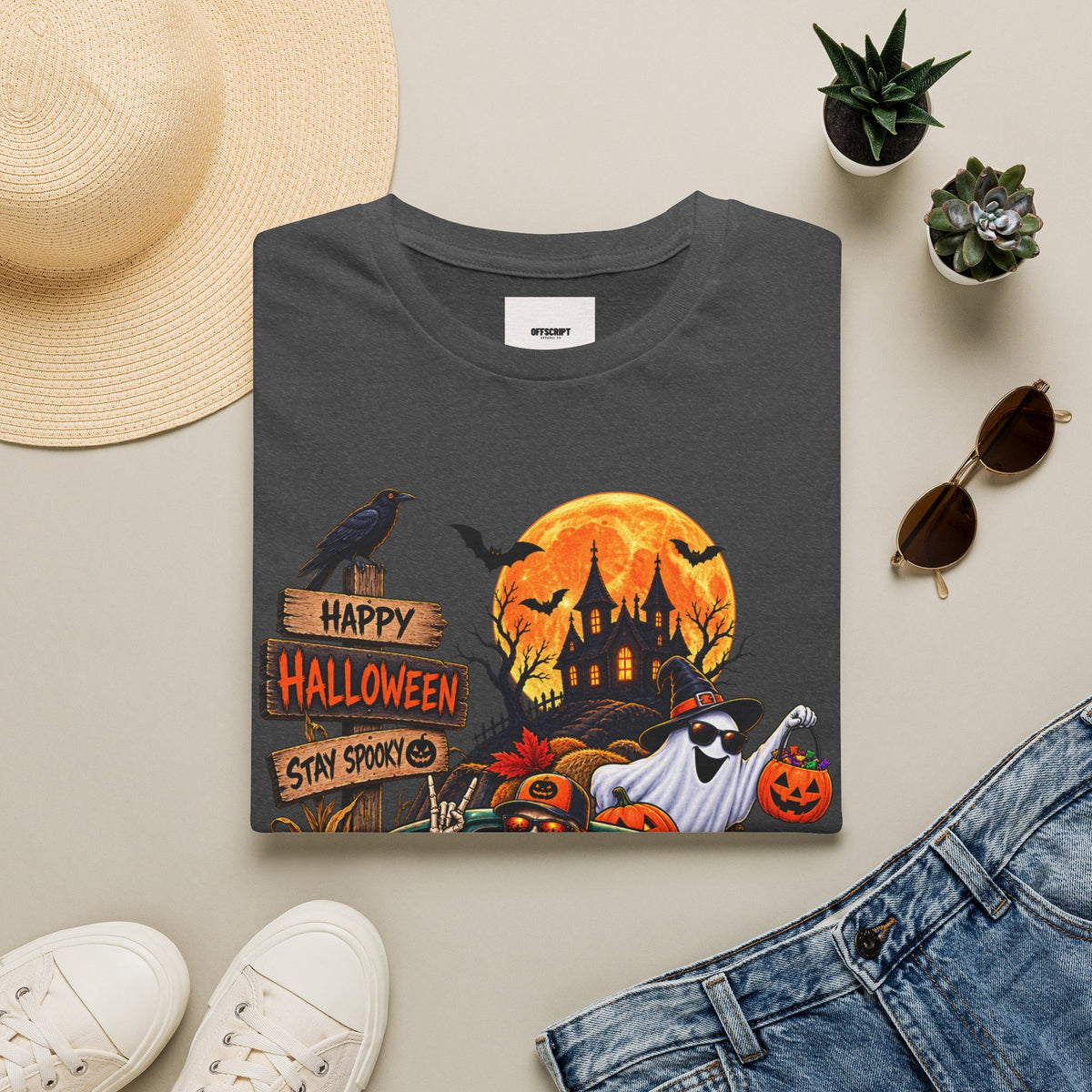Halloween Truck T‑Shirt — "Happy Halloween, Stay Spooky" Cute Haunted Pumpkin Design