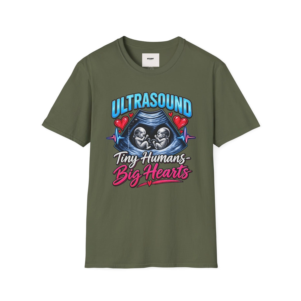 Ultrasound Twins T‑Shirt — Tiny Humans Big Hearts Pregnancy Tee