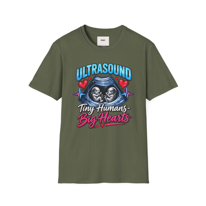 Ultrasound Twins T‑Shirt — Tiny Humans Big Hearts Pregnancy Tee