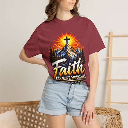 Faith Can Move Mountains T-Shirt | Christian Cross Mountain Graphic