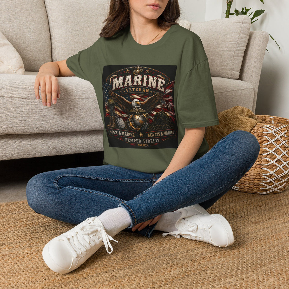 Marine Veteran T‑Shirt — Patriotic Eagle & American Flag Military Tribute