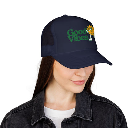 Good Vibes Sun Trucker Hat — Retro Sunny Graphic Foam Cap