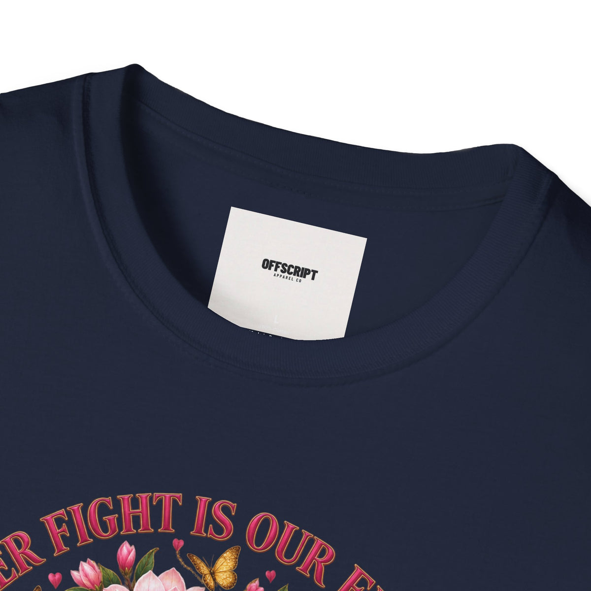 Breast Cancer Awareness T-Shirt – “Her Fight Is Our Fight” Pink Ribbon Floral Tee