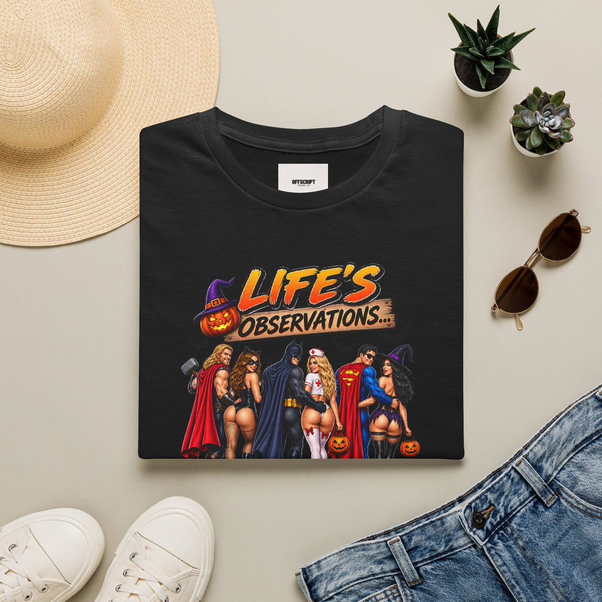 Halloween Superhero Pinup T-Shirt — "Life's Observations" Graphic Tee