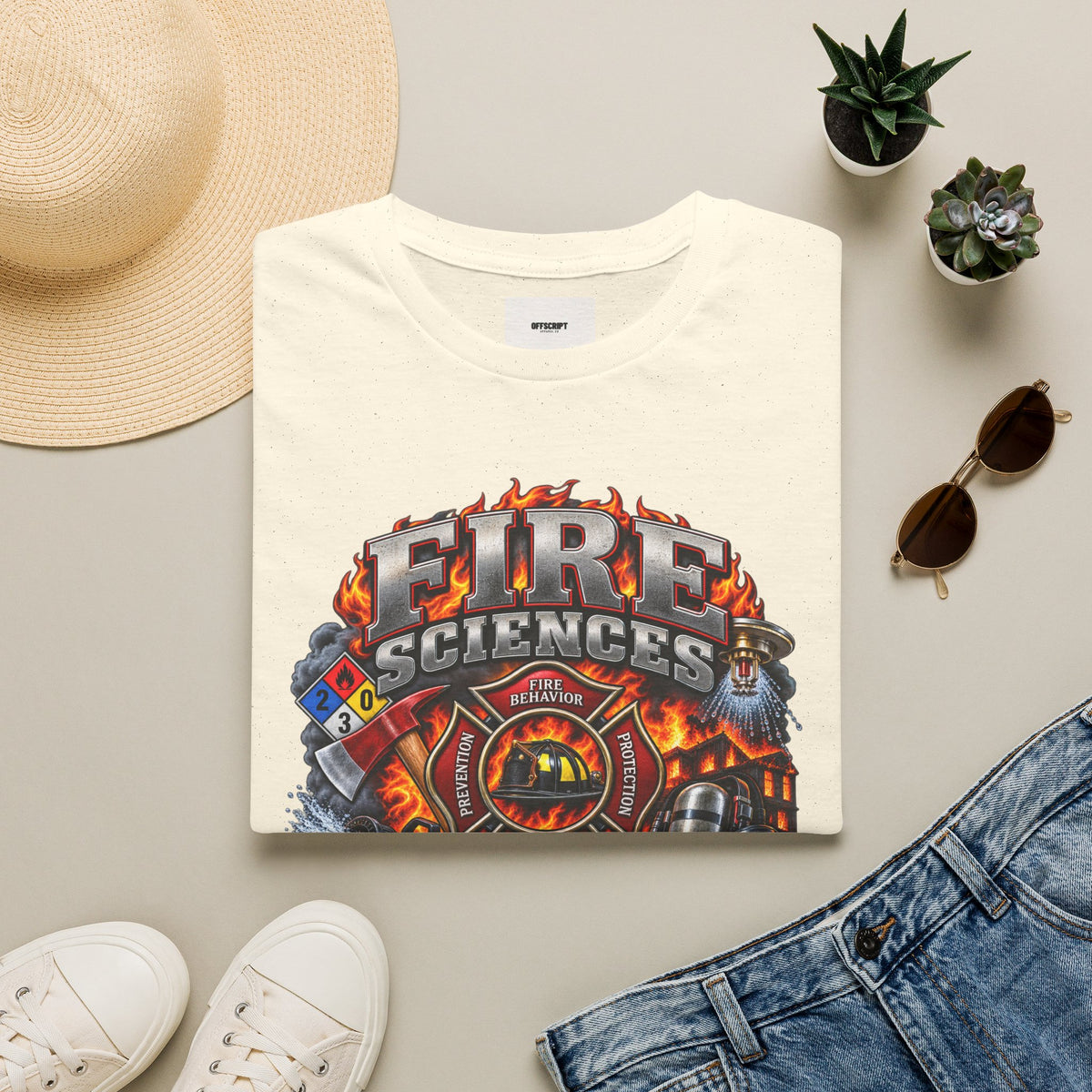 Fire Sciences T-Shirt — Firefighter Department Badge Graphic Tee